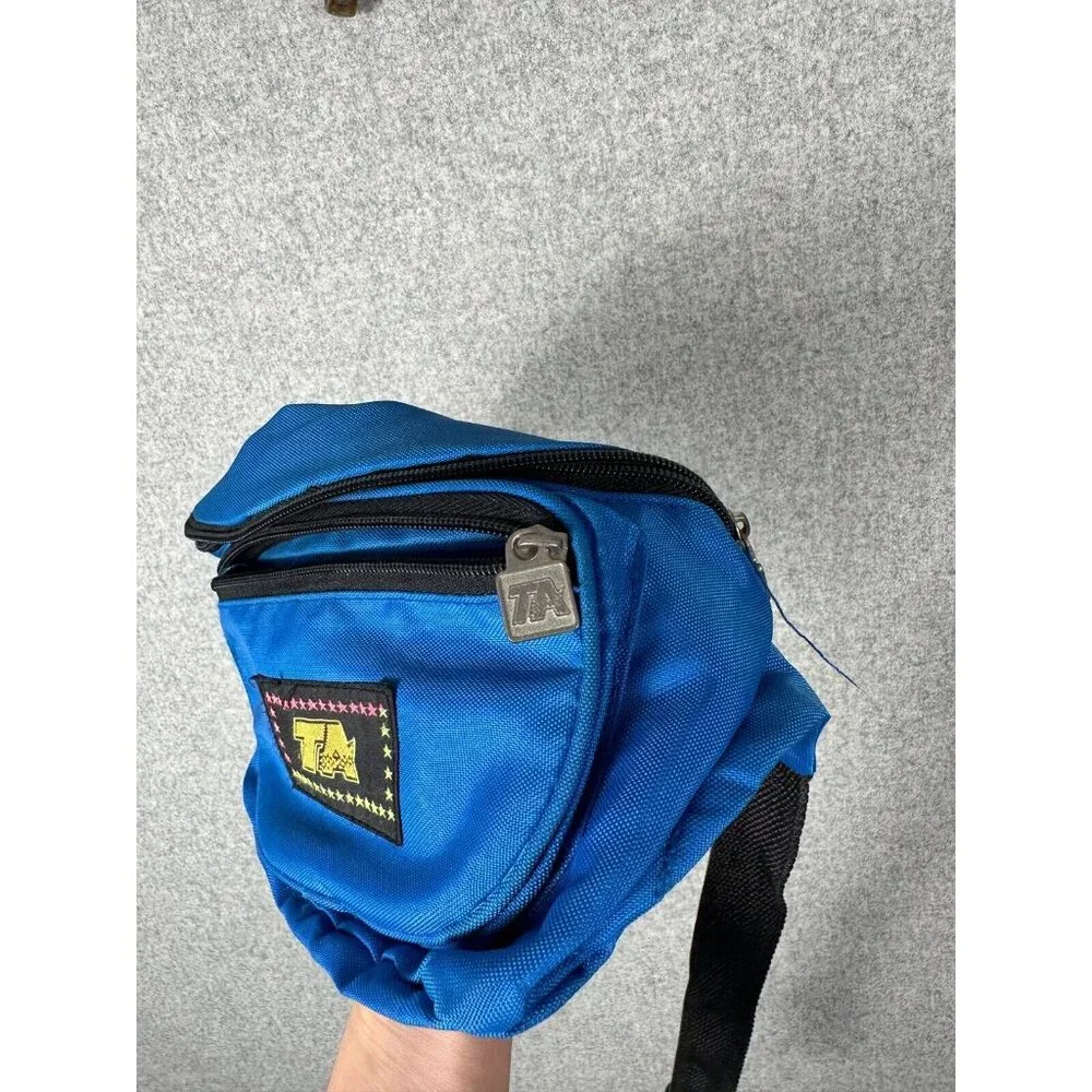 Vintage TA Blue Fanny Pack 90s Retro Multiple Pockets Adjustable Retro‎ Waist - Picture 3 of 16